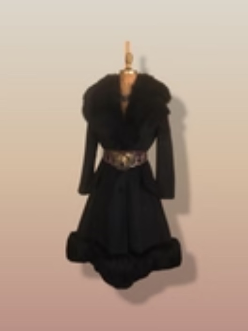 60’s Black Coat Vintage Lilli Ann Fit and Flare Shearling Pinup Princess Beaded - Picture 2 of 15